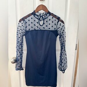 SHEIN Navy Dress with Polka Dot Mesh Sleeves
